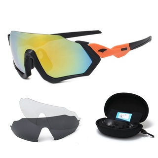 Juego de 3 piezas gafas de sol polarizadas ciclismo deportes al aire libre a prueba de viento gafas con caja (7)
