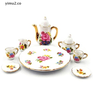 【yimu2】 8Pcs 1:12 Dollhouse Miniature Dining Ware Porcelain Tea Set Dish Cup Plate 【CO】