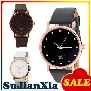 <Sujianxia> reloj de pulsera de cuarzo con incrustaciones de diamantes de imitación con correa de cuero sintético para dama (1)