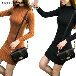 [Sweetbabe] suéter delgado para mujer otoño invierno Bodycon cuello alto de punto jersey de punto ropa de punto: mi