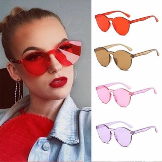 gafas de sol redondas de caramelo a la moda, sin marco, gafas transparentes, gafas uv integradas, gafas de sol de ojos de gato