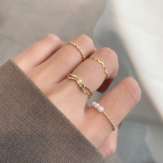 5 unids/Set Simple moda patrón de onda anillo conjunto para las mujeres tendencia personalidad perla circón Metal multicapa anillo joyería niña