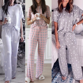 mujeres impreso ropa de dormir cuello redondo manga corta tops con pantalones largos pijama conjunto