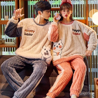 Pijamas de pareja de amor caqui de invierno terciopelo acolchado grueso de lana de Coral traje deportivo de franela para mujer de estilo coreano para hombre ropa de casa