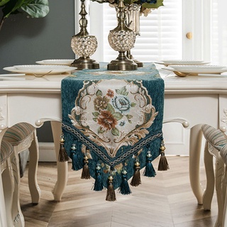 hilo teñido europeo jacquard camino de mesa clásico retro estilo corte borlas colgante camino de mesa aparador gabinete cubierta toalla