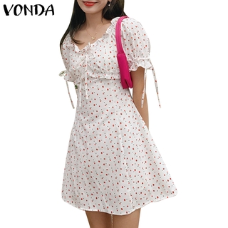 Vonda Mini vestido de verano con estampado Floral de manga corta para mujer
