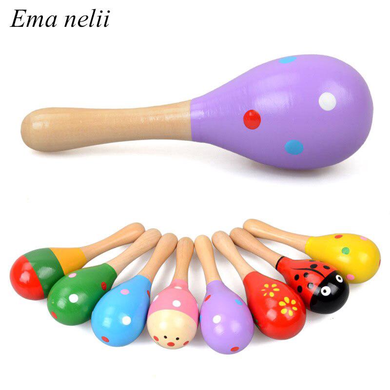 12cm colorido de madera bola de arena de sonido de juguete bebé niño pequeño instrumento Musical educativo sonajeros para niños regalo