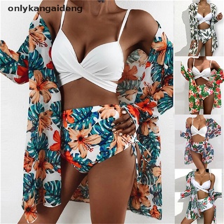onlyka push-up bikini estampado floral traje de baño mujer 3pcs cintura alta bikini conjunto trajes de baño co