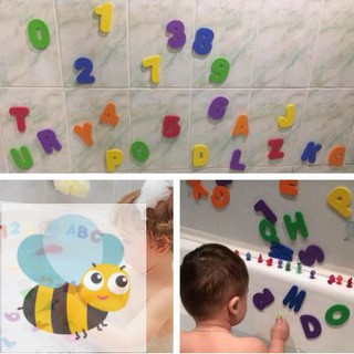[Omb] 36 piezas de alfabeto y números de juguete de aprendizaje, pegatinas de pared de espuma ecológica, espuma de bebé, letras de baño impermeables, juguetes educativos para niños