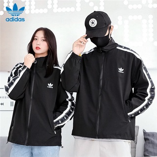Adidas Clover 100% Original Jacket Men's and Women's Casual Solid Color Stand Collar Sports Windbreaker