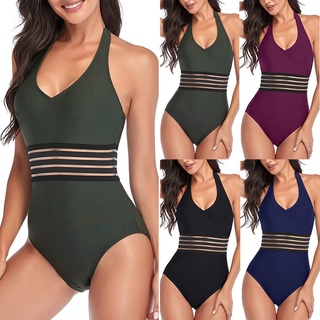Women's Solid Color Halter One-piece Swimsuit Bikini Swimsuit Swimsuit