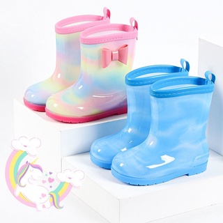 Los Niños Zapatos De Lluvia Princesa Niñas kindergarten Bebé Antideslizante Botas Agua De Felpa Encantador Arco Iris (3)