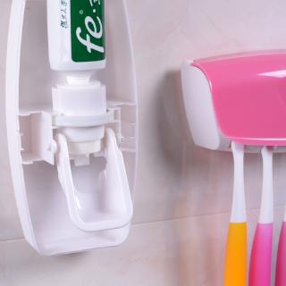 1 juego de dispensador automático de pasta de dientes y soporte para cepillo de dientes, sin golpes, estante de pasta de dientes, soporte de cepillo de dientes, exprimidores de pasta de dientes montados en la pared, dispensador de baño de almacenamiento (3)