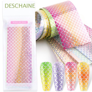 DESCHAINE 10Pcs/Set Nail Stickers Transfer Nail Foils Nail Art Decorations Laser Fish Scales DIY Manicure Gradient Mermaid Self Adhesive Holographic Wave Decal