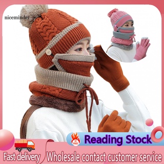 Znce_ gorro de punto de invierno para mujer/gorra cálida para el cuello/bufanda/juego de guantes para exteriores