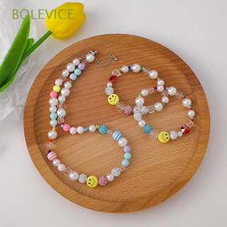 BOLEVICE Korean Pearl Necklace Colorful Fashion Jewelry Clavicle Chain Heart Cute Creative Fashion Choker Girl Smiley Face Bracelets
