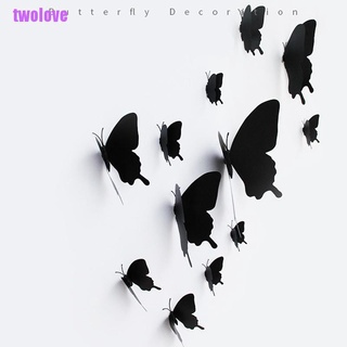 [twolove] 12 unids/set 3D negro Pteris mariposa pegatinas de pared mariposas imán pegatinas