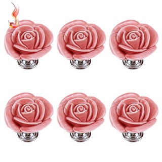 Paquete de manijas de Gabinete de cerámica Rosa 6 cajones para armario puerta cómoda manijas con tornillos