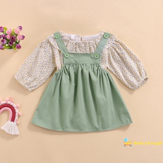 Jd baby-pequeña falda de dos piezas traje de moda Floral de manga larga Tops y Color sólido falda liguero