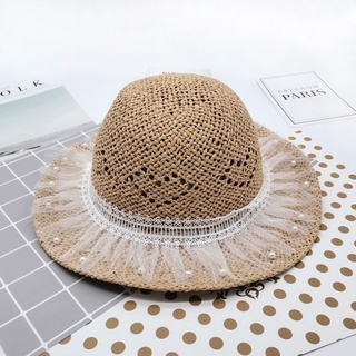 Sombrero de gasa de encaje de paja para niños, diseño de princesa, cubo de playa, protección solar, sombrero de bebé (7)