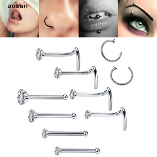 aosun Set Crystal Nose Ring Bone Stud Screw Ring Stainless Steel Body Piercing Jewelry co