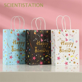 científico embalaje feliz cumpleaños impreso patrón de caramelo bolsa de regalo bolsas de papel niños niño niña pastel de papel kraft globo bolso de fiesta suministros de dibujos animados
