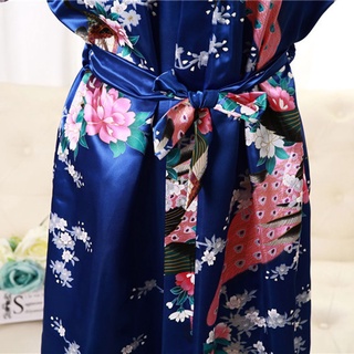 CUPIT Wedding Sleep Robe Dressing Gown Sleepwear Nightwear Peacock Silk Satin Robe Kimono Bridesmaid Bath Robe/Multicolor (8)