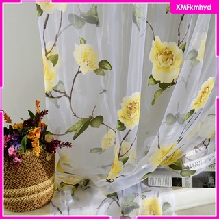 flores tul gasa cortina transparente panel con ojales flor amarilla 250 x 100 cm