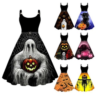 Leiter_vestido Casual Moderno con estampado De costuras Para Halloween