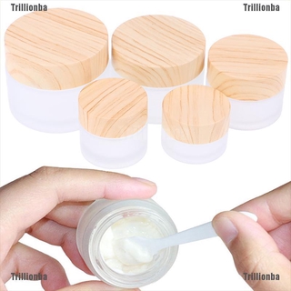 [Trillionba] 5g 10g 15g 30g 50g vidrio esmerilado crema tarro de madera maquillaje cuidado de la piel contenedor