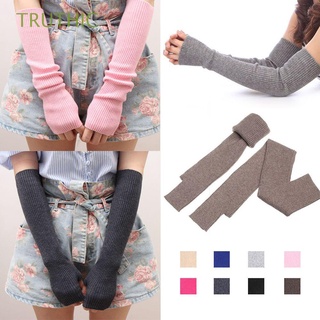 TRUTHIC Women Long Gloves Warm Cashmere Blend Knitted False Sleeves Elbow Protection Arm Warmers Winter Solid Color Arm Sleeve Mittens/Multicolor