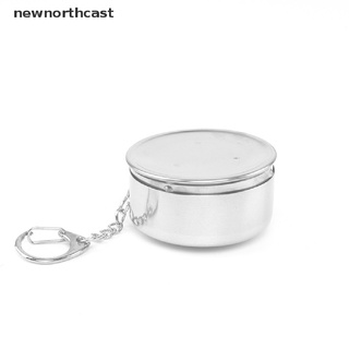 [newnorthcast] 75 ml creativo de acero inoxidable plegable taza portátil de viaje al aire libre con llavero