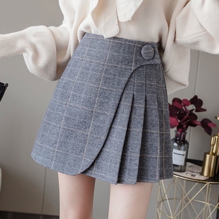 Falda de lana A cuadros para mujer otoño/invierno 2021 nueva falda plisada irregular con cintura alta y cadera una línea de falda corta