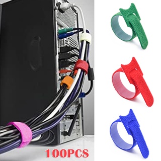 100pcs gancho en forma de t y bucle de cable lazo 1*10/15 cm reutilizable organizador de cuerda titular para ordenador portátil pc tv