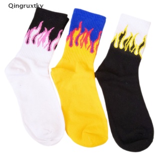 [qingruxtky] 1 par unisex flame fire hip hop harajuku calcetines skateboard mujer street calcetines [caliente]