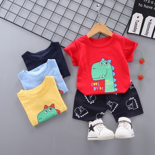 [mic]2 Unids/set lindo Dragon Boys trajes niños camiseta con pantalones cortos 2021 nueva ropa suave Anak: Memakai para 1-4 años regalos para niños (1)