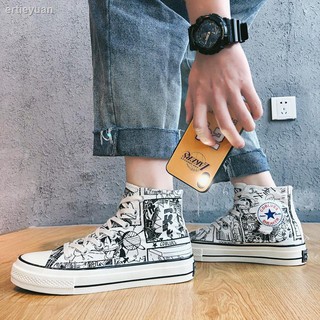 Primavera zapatos de lona de alta parte superior de los hombres y las mujeres cómics Luffy una pieza conjunto zapatos par personalidad anime graffiti zapatillas de deporte (1)