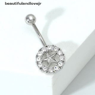 [beautifulandlovejr] 14G Crystal Star Belly Button Ring Dangle Navel Barbell Body Piercing Jewelry