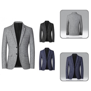 geiefu Autumn Winter Men Jacket Two Buttons Pockets Suit Coat All Match for Wedding
