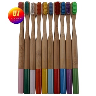 paquete de 10 cepillos de dientes de bambú de cerdas medianas biodegradables sin plástico cepillos de dientes cilíndricos de bajo carbono eco bambú mango cepillo