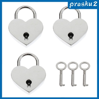 [Prasku2] set De 3 Mini candado con forma De corazón Vintage con cerradura Para llaves-plata M (6)