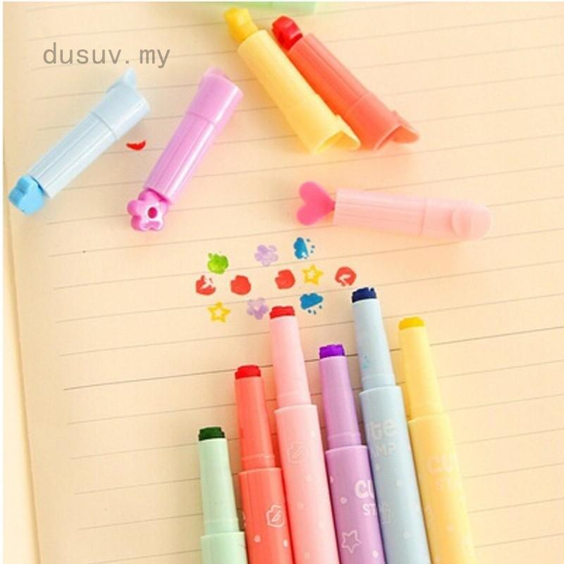Dusuv lindo Color caramelo Kawaii resaltadores tintas sello pluma creativo marcador pluma suministros escolares papelería de oficina