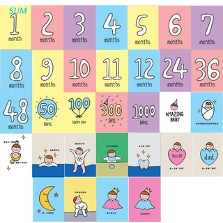 sum 32 unids/set mes tarjeta bebé mensual recién nacido fotos embarazadas divertidas de dibujos animados fotografía tarjetas pegatinas