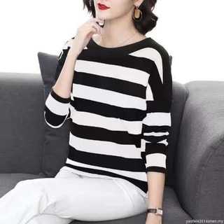 2021 algodón de manga larga t-shirt mujer suelta raya camisa (5)