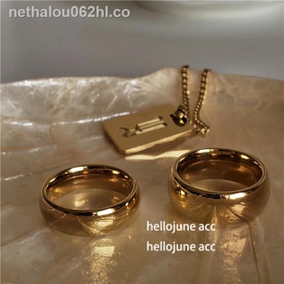 [en stock] hellojune titanio acero chapado en oro grueso anillo liso dorado europeo y americano todos los días oro anillo simple