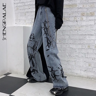 2021 Nueva Moda De Verano Ins Calle Hip-hop Impresión Lavado Jeans Suelto Casual Denim Ancho Pierna Pantalones Marea Mujer