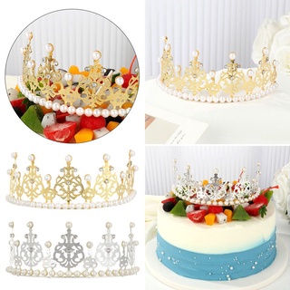 SUGEEREEE Gift Artificial Pearl Dessert Decoration Cake Topper Crown Cake Topper Wedding Baking Supplies Birthday Headdress Party Supplies Shiny Birthday Cake Decoration/Multicolor (8)