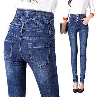 Streetwear alta cintura botón mosca flaco pantalones de mezclilla de las mujeres más el tamaño de estiramiento lápiz vaqueros de las mujeres delgada cintura pantalones vaqueros