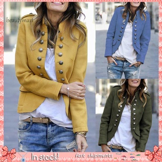 bxz_fashion color sólido doble botonadura mujeres blazer manga larga traje chaqueta abrigo
