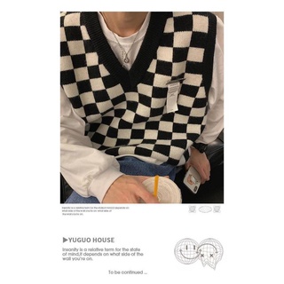 Tablero de cuadros suéter chaleco suéter de los hombres nuevo vintage clásico V-cuello sin mangas kn [vintage]V: 1/2:zhongshiwenhua.my10.29 (6)